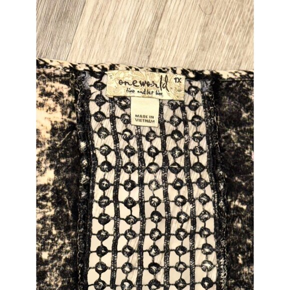 OneWorld Womens Textured Black & Beige Blouse Size 1X - Picture 2 of 6